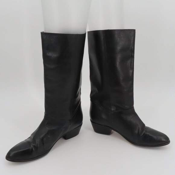 Womens 9 M Solid Black Leather 5 Point Star Concho Cowboy Western Boots Brazil - Picture 11 of 16